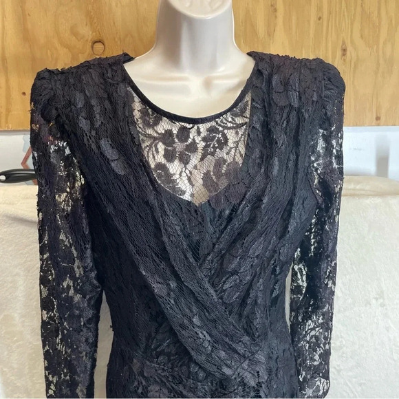 Vintage Jay Jacobs 80s gothic black lace dress whimsigoth cacoon sheath  Medium - Picture 5 of 10